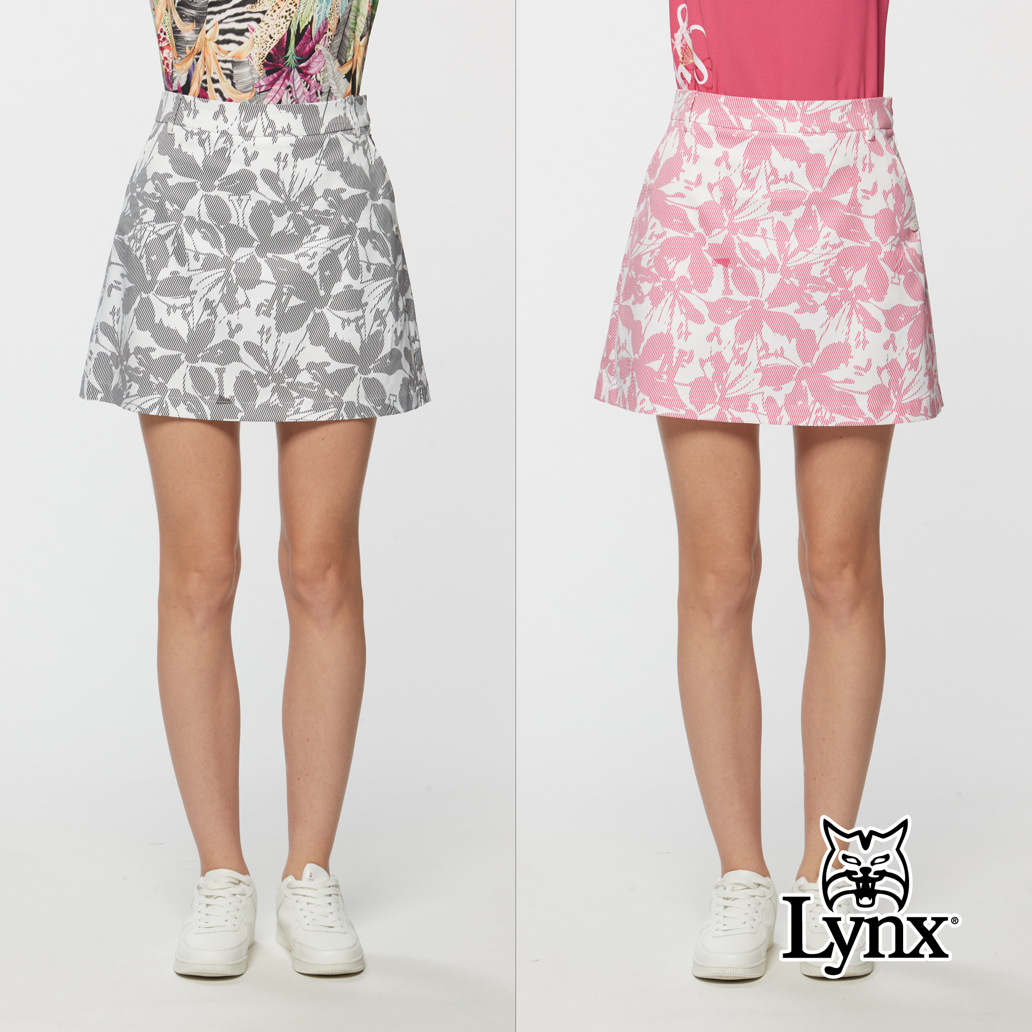 女款防潑水吸濕快乾彈性條紋花卉印花造型短裙