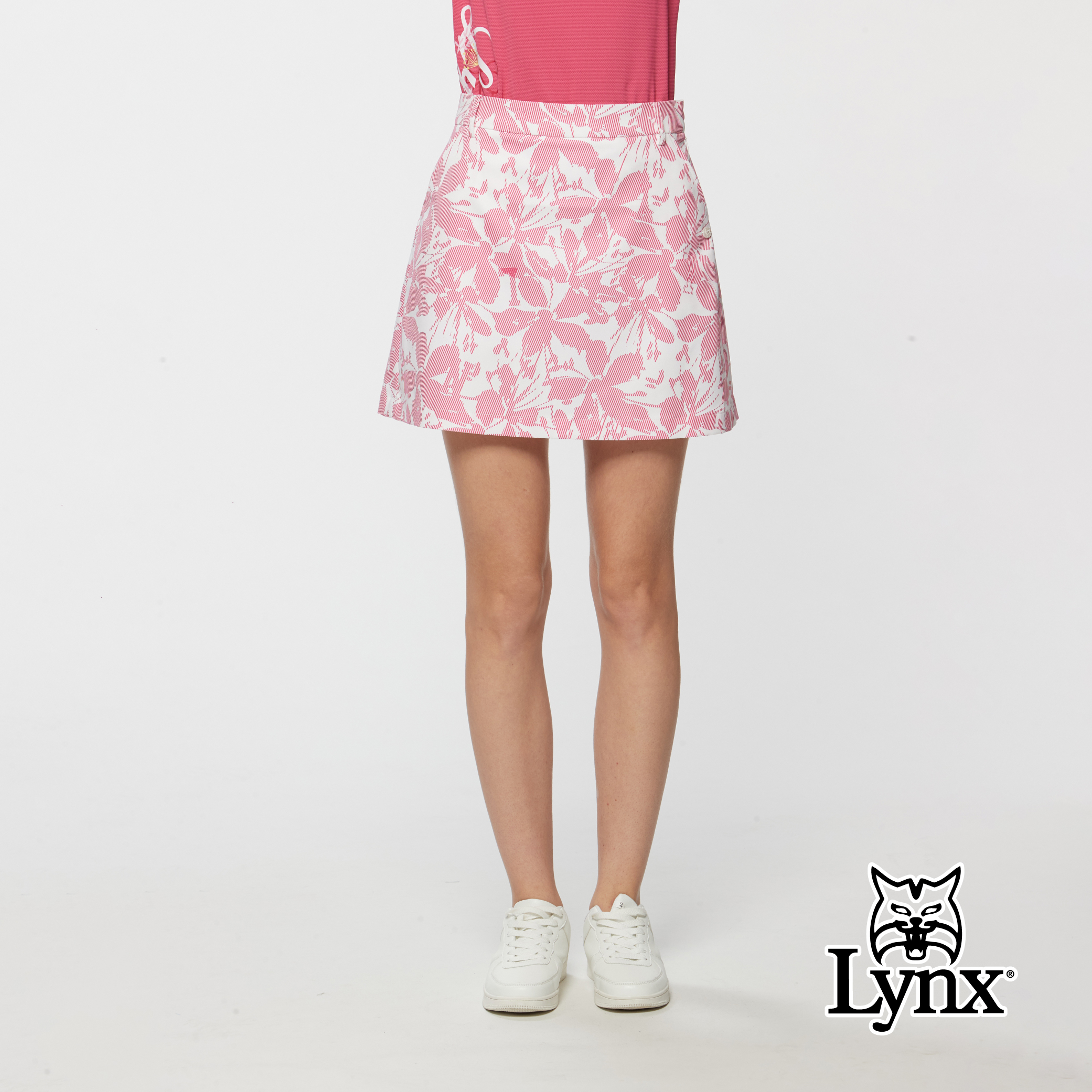 女款防潑水吸濕快乾彈性條紋花卉印花造型短裙