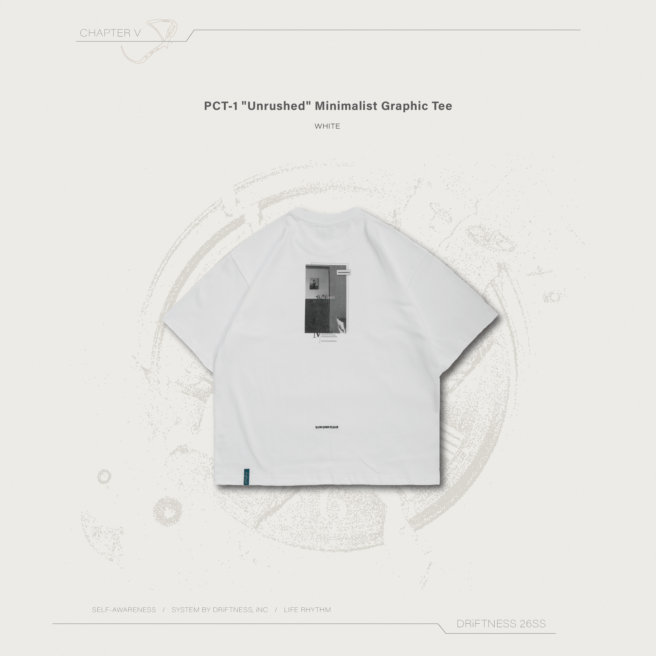 DRiFTNESS｜PCT-1 "Unrushed" 極簡相片背圖短袖 - White