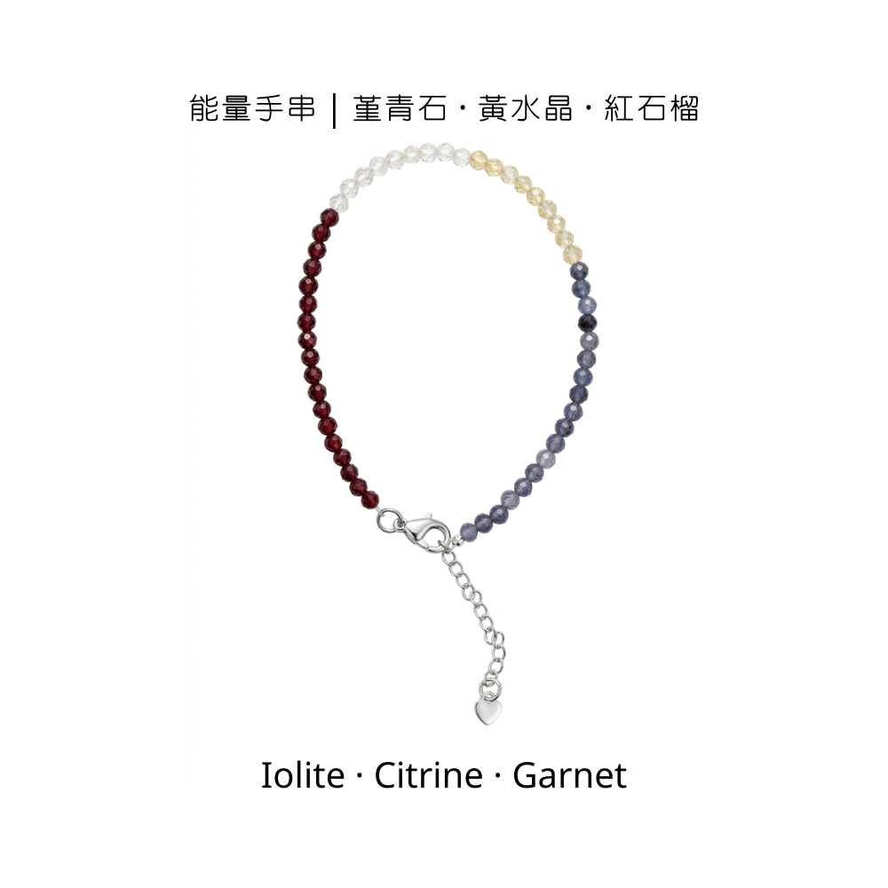 能量手串｜堇青石 · 黃水晶 · 紅石榴