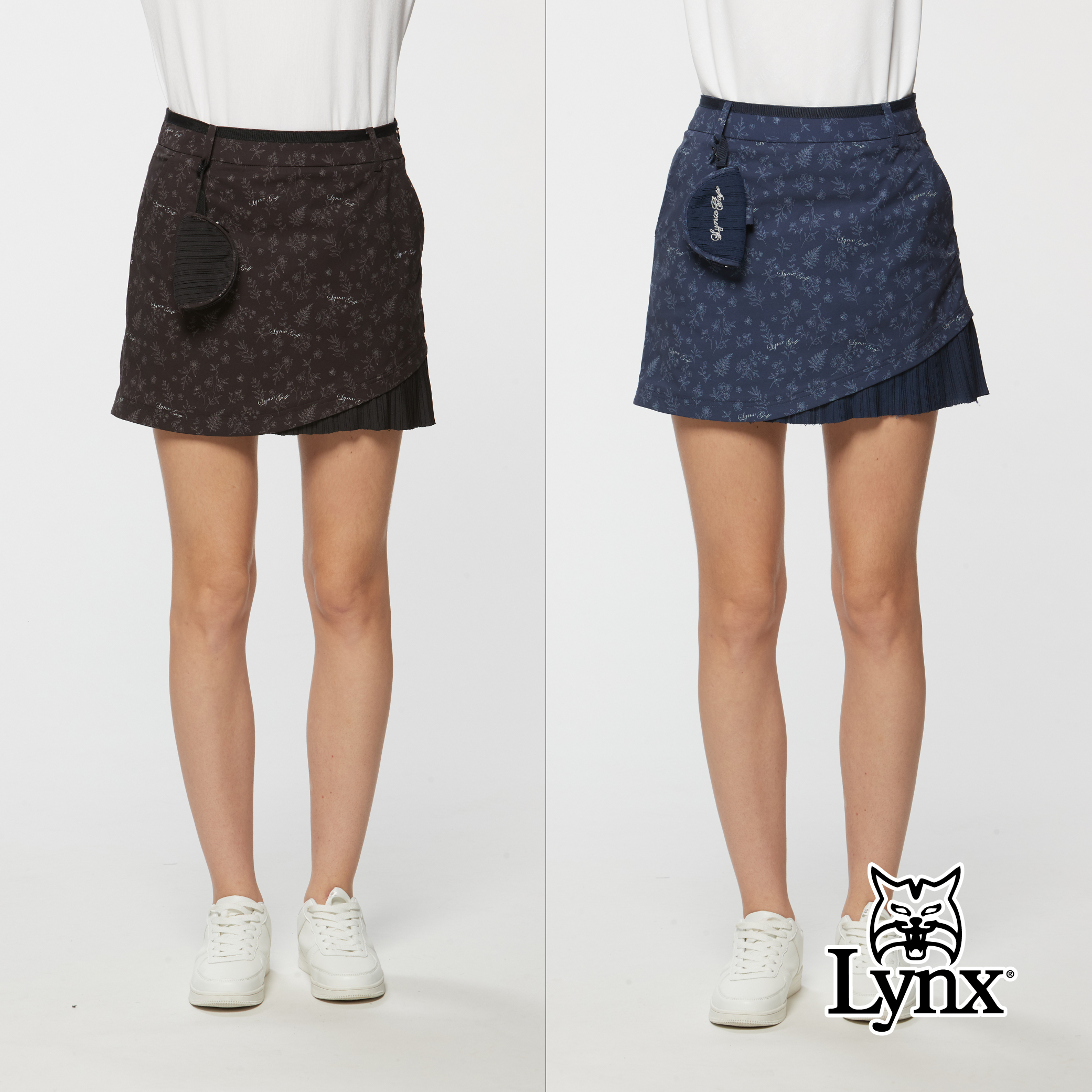 女款異材質剪裁造型碎花印花短裙/附小球包