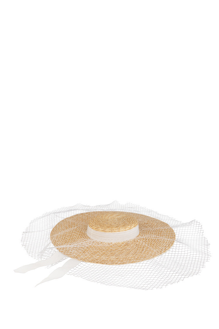 Italy Love義大利白色網紗織帶大草帽