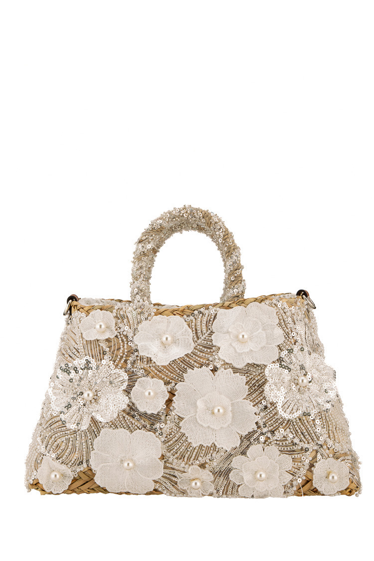 Italy Love義大利手工縫珠兩便花朵竹編包