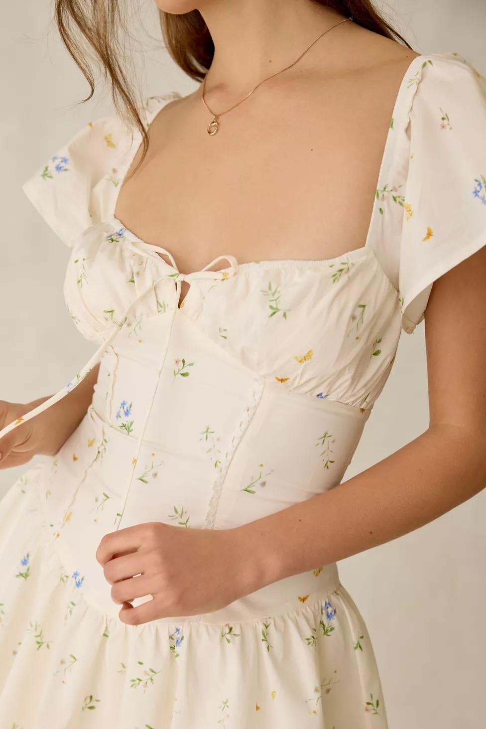 White Corset白色小碎花綁結馬甲Mini Dress