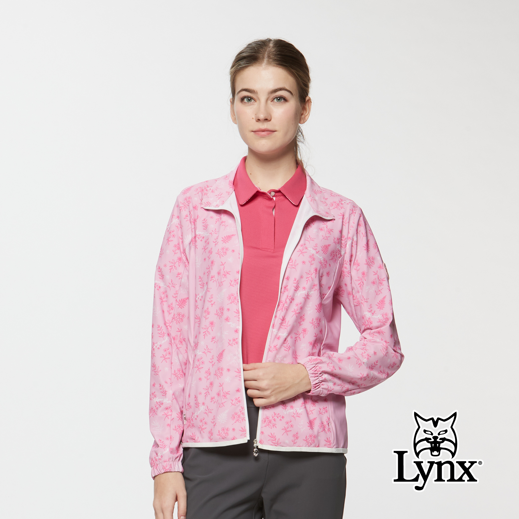 女款彈性舒適滿版碎花造型拉鍊口袋外套