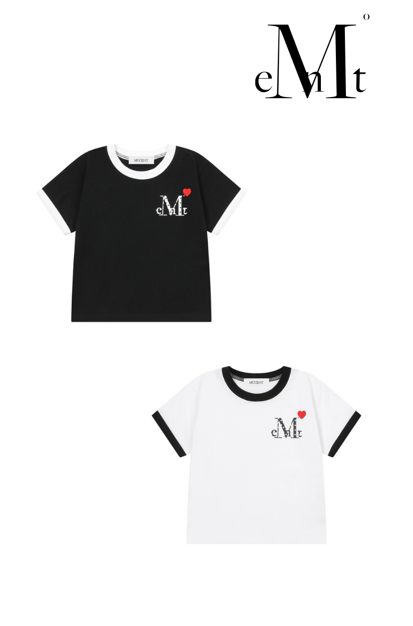 【 4/19收單 】MUCENT 童裝｜法式點點愛心 撞色滾邊T恤 韓國
