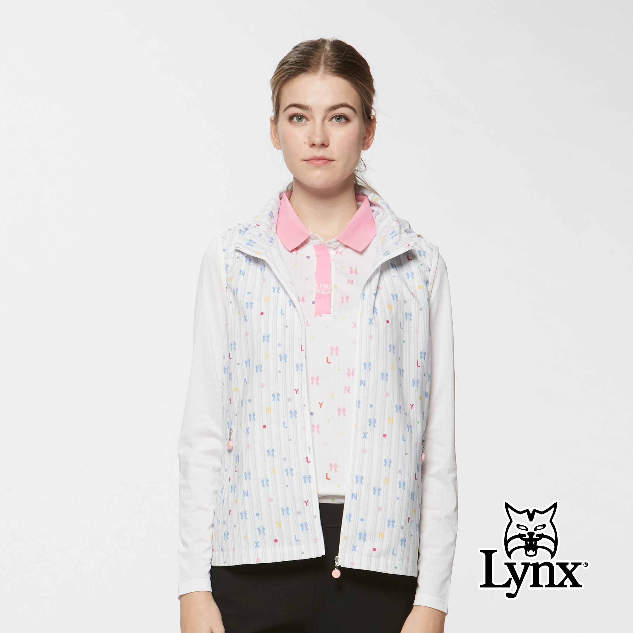 女款四面彈性吸濕排汗環保紗線可收可拆連帽背心