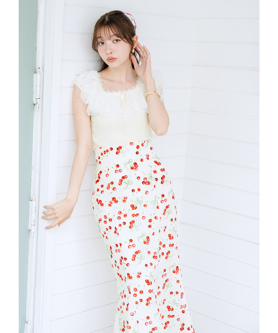 [預購] LILLIAN CARAT 櫻桃印花魚尾裙