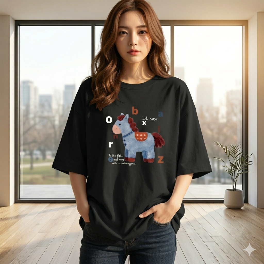 【ASister 小姊姊】AS2343#女裝｜純棉上衣☆*英文字母小馬*中長版短袖T恤(10色 S-3XL)