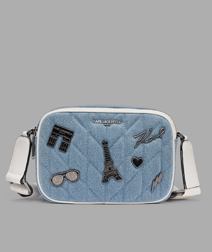 RT87 KL 巴黎鐡塔立體印章牛仔相機袋MAYBELLE DENIM CROSSBODY WITH PARIS PINS