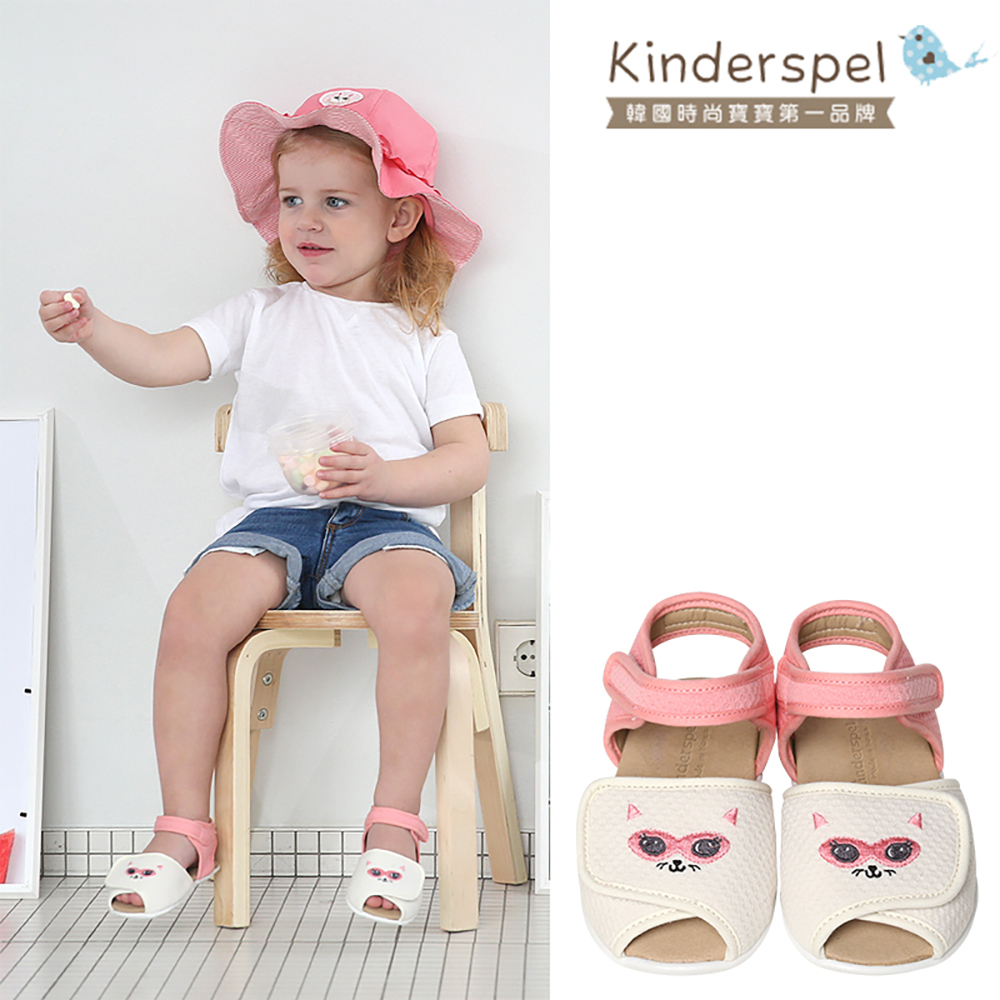 Kinderspel 韓國 超透氣寶寶涼鞋(14.5cm)｜粉紅貓咪