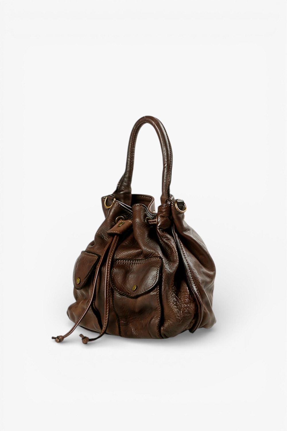 Serena 鞣革水洗素面水桶包 咖啡