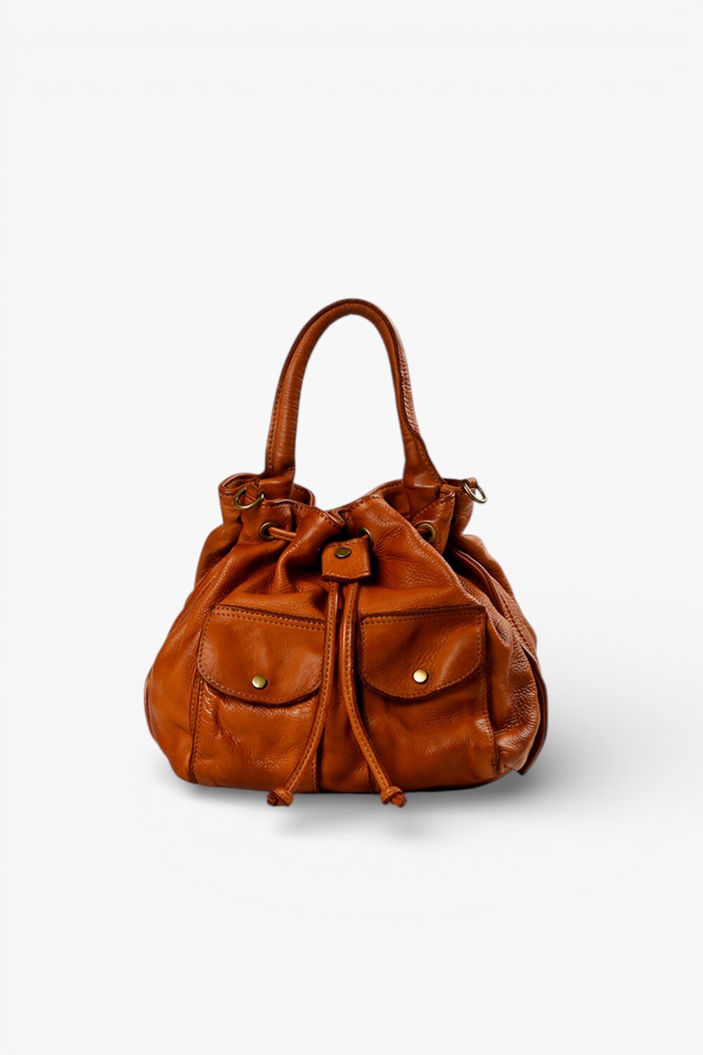 Serena 鞣革水洗素面水桶包 棕色