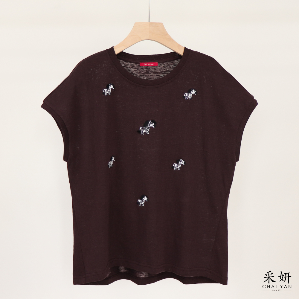 斑馬竹節棉連肩短袖上衣