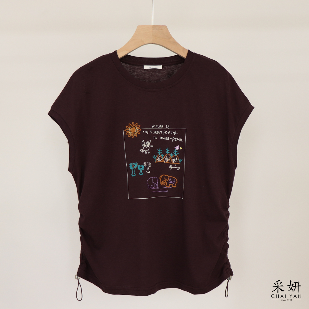 塗鴉竹節棉連肩短袖上衣