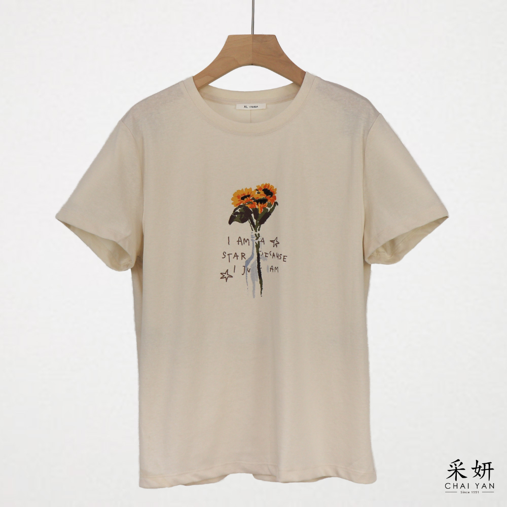 花朵竹節棉短袖上衣