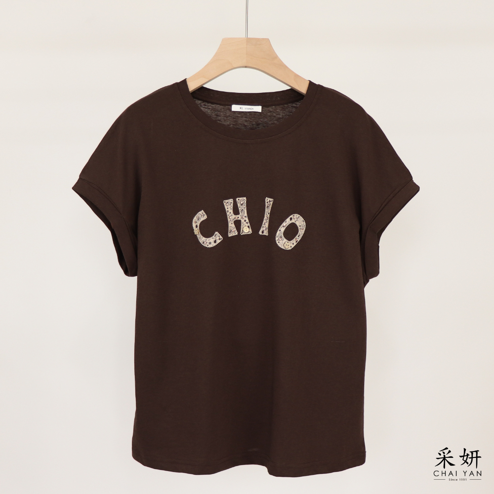 字母竹節棉連肩短袖上衣