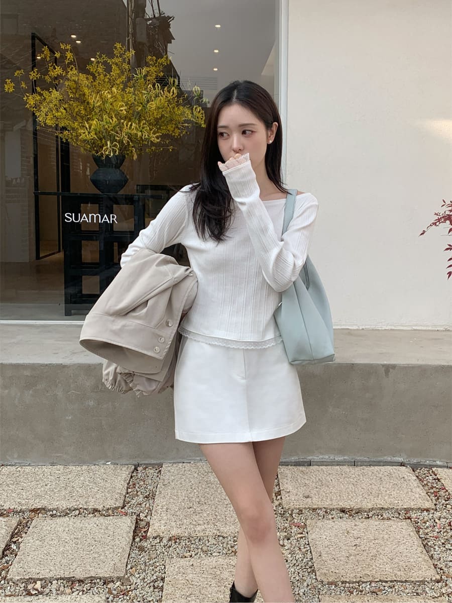 韓國Cherrykoko授權 質感知性美船領蕾絲飾邊上衣