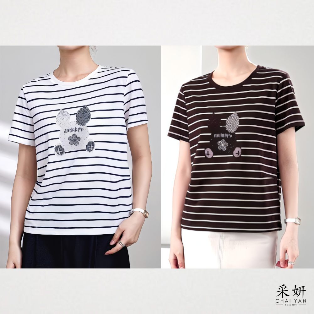 水鑽兔竹節棉短袖上衣