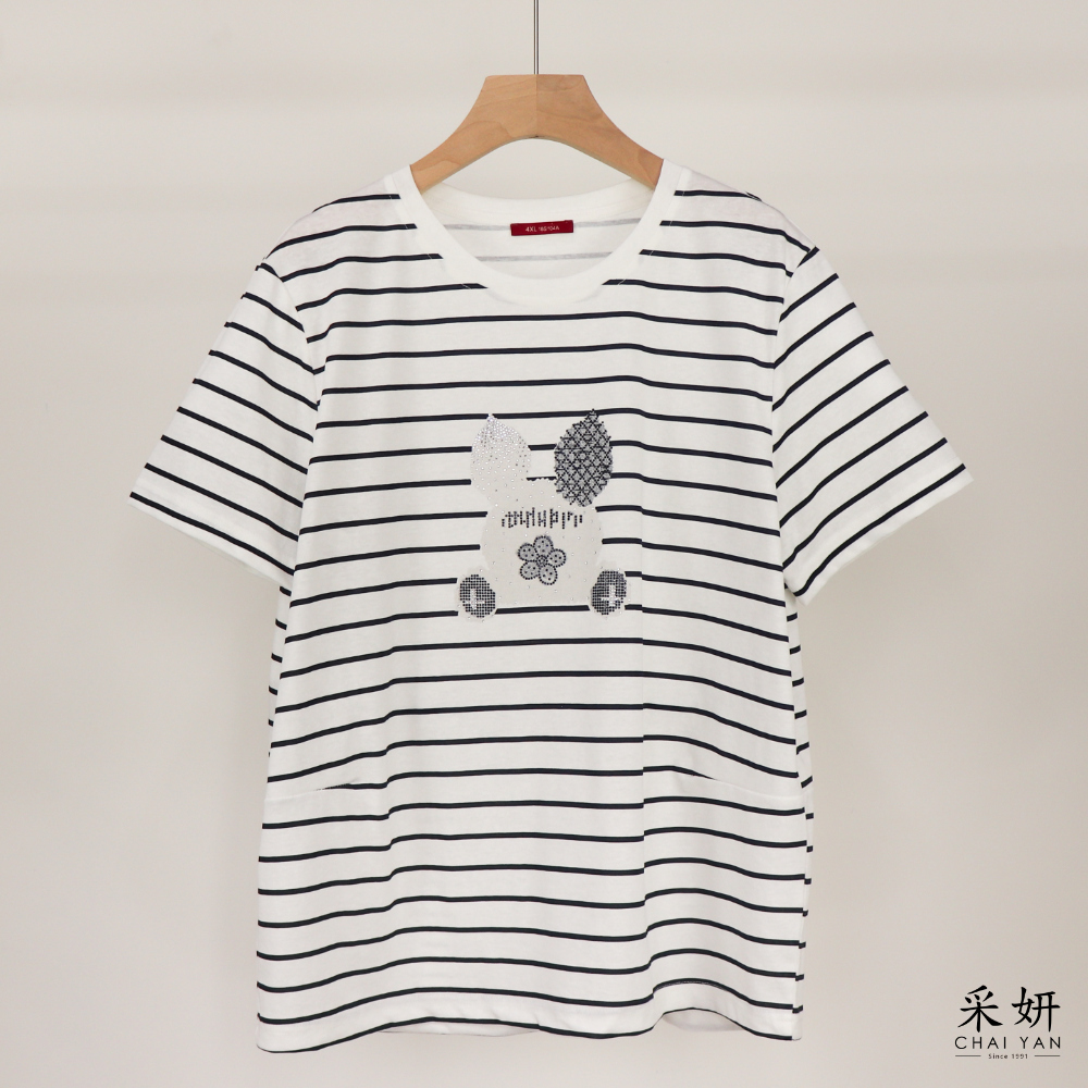 水鑽兔竹節棉短袖上衣