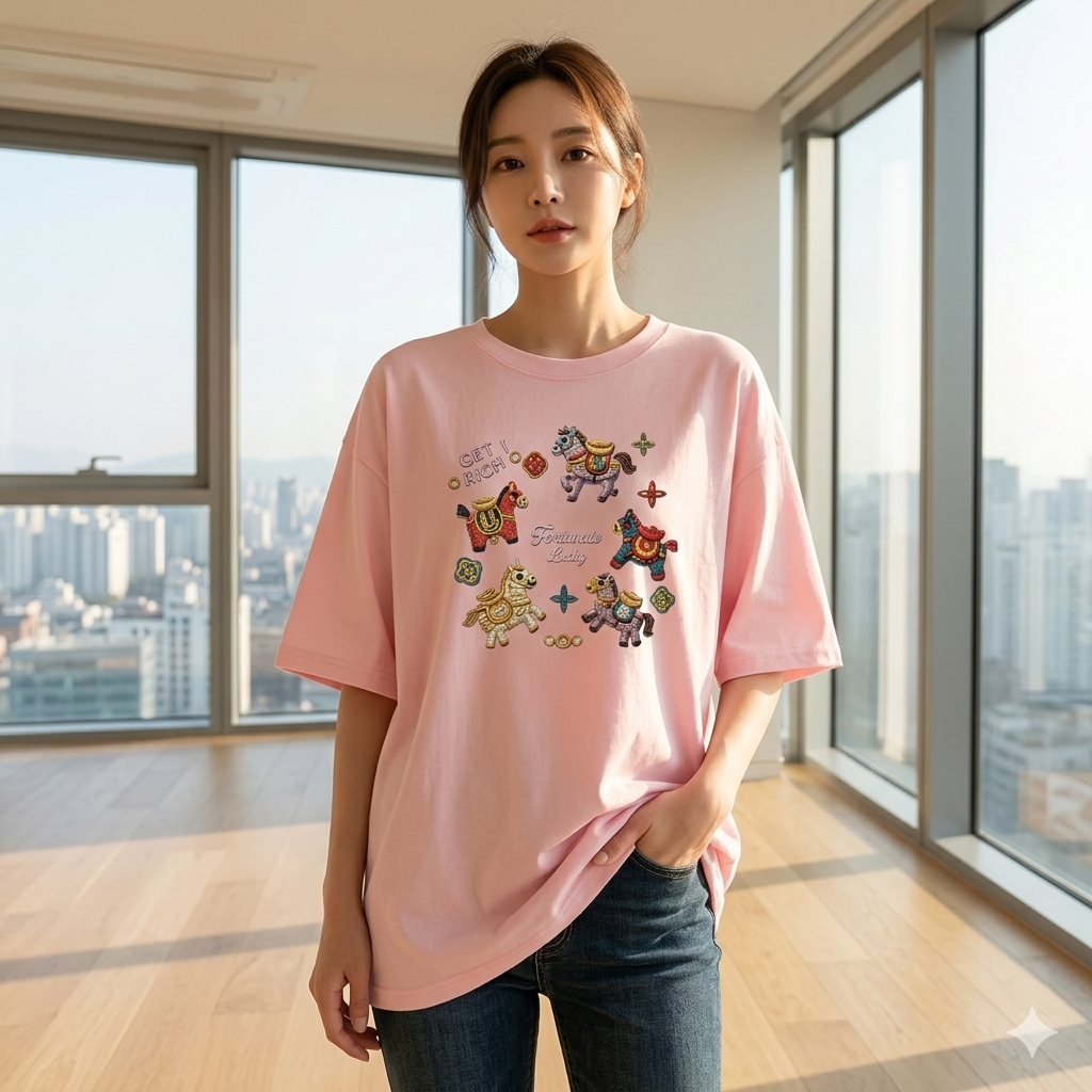 【ASister 小姊姊】AS2344#女裝｜純棉上衣☆*招財納財小馬*中長版短袖T恤(10色 S-3XL)