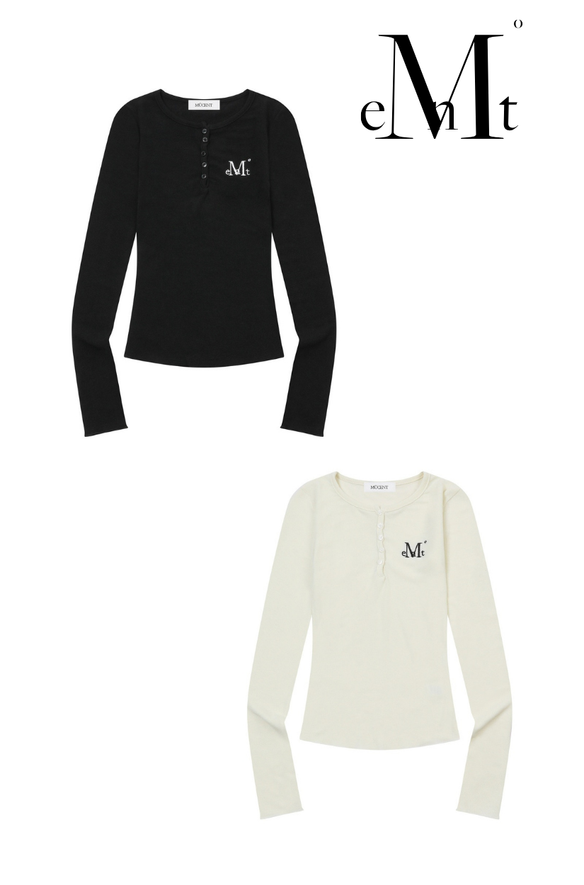 【 4/19收單 】MUCENT 慵懶學院風 刺繡Logo亨利領純棉長T 韓國