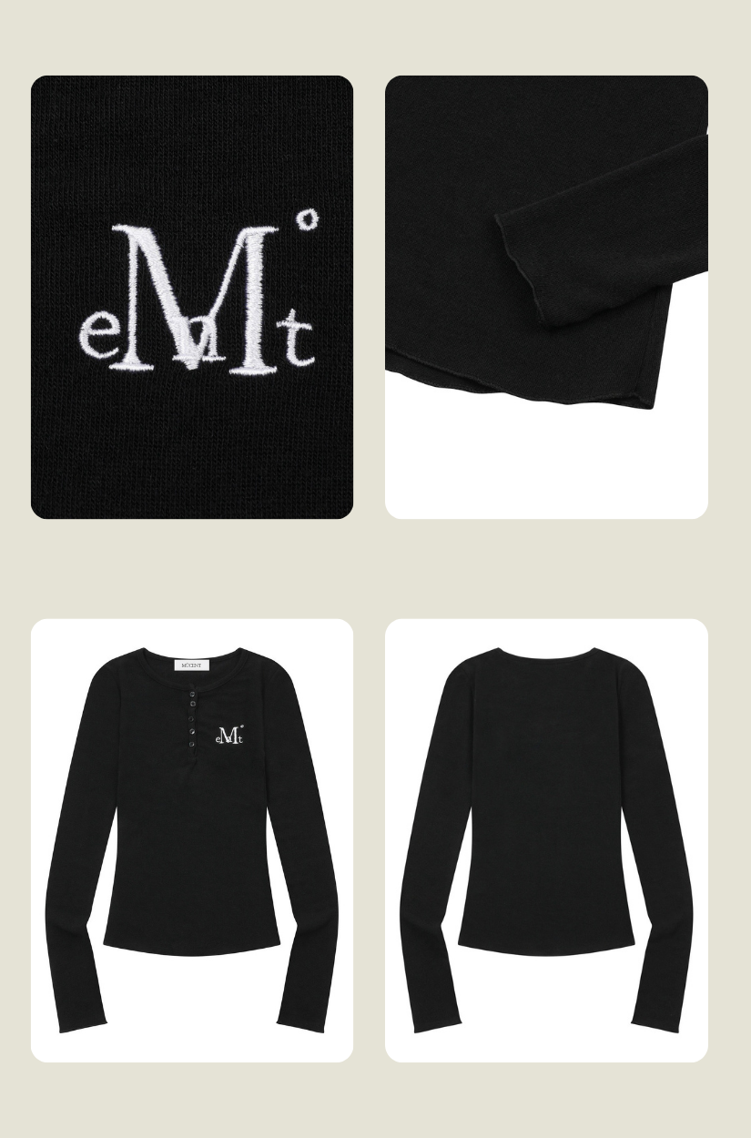 【 4/19收單 】MUCENT 慵懶學院風 刺繡Logo亨利領純棉長T 韓國