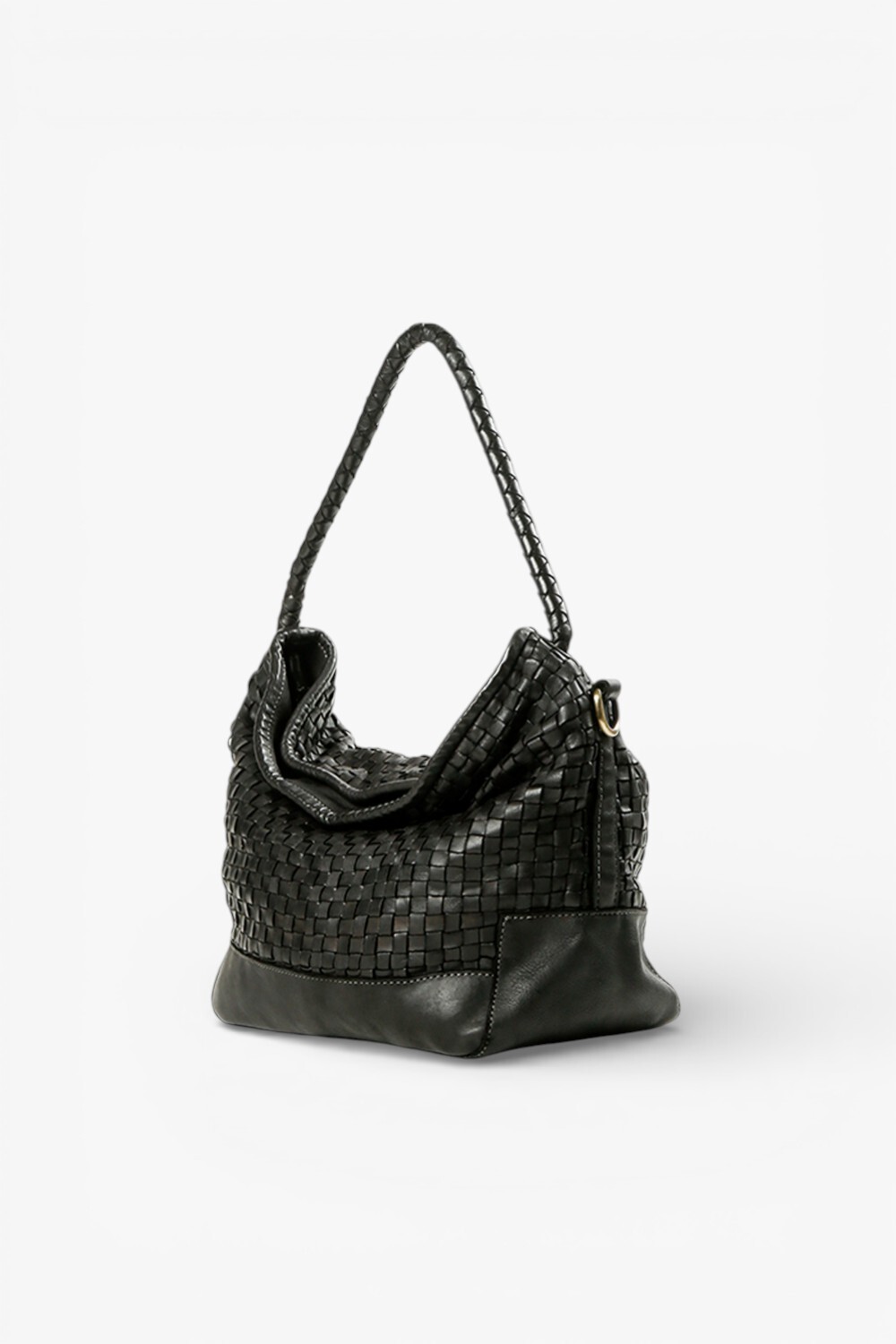 Mira 捲捲背帶編織水桶包 黑色