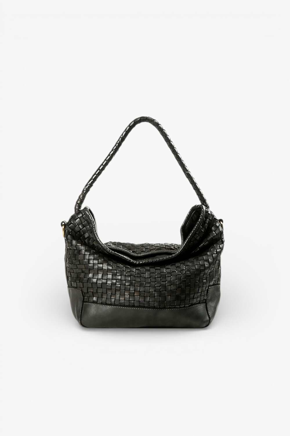 Mira 捲捲背帶編織水桶包 黑色