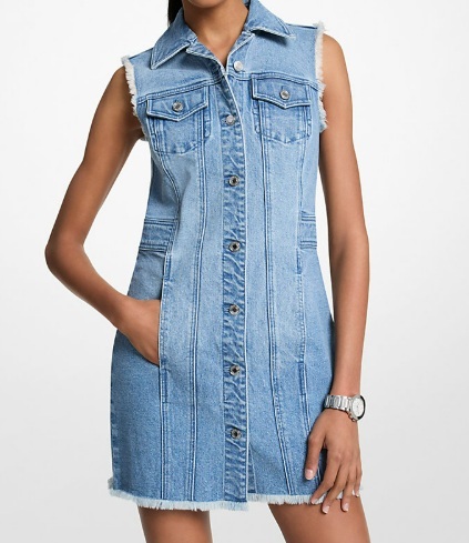 [S] MICHAEL KORS ANGEL BLUE WASH FRAYED DENIM MINI DRESS, JT58331EB1-ANGELBLUEWASH (SMK1424)