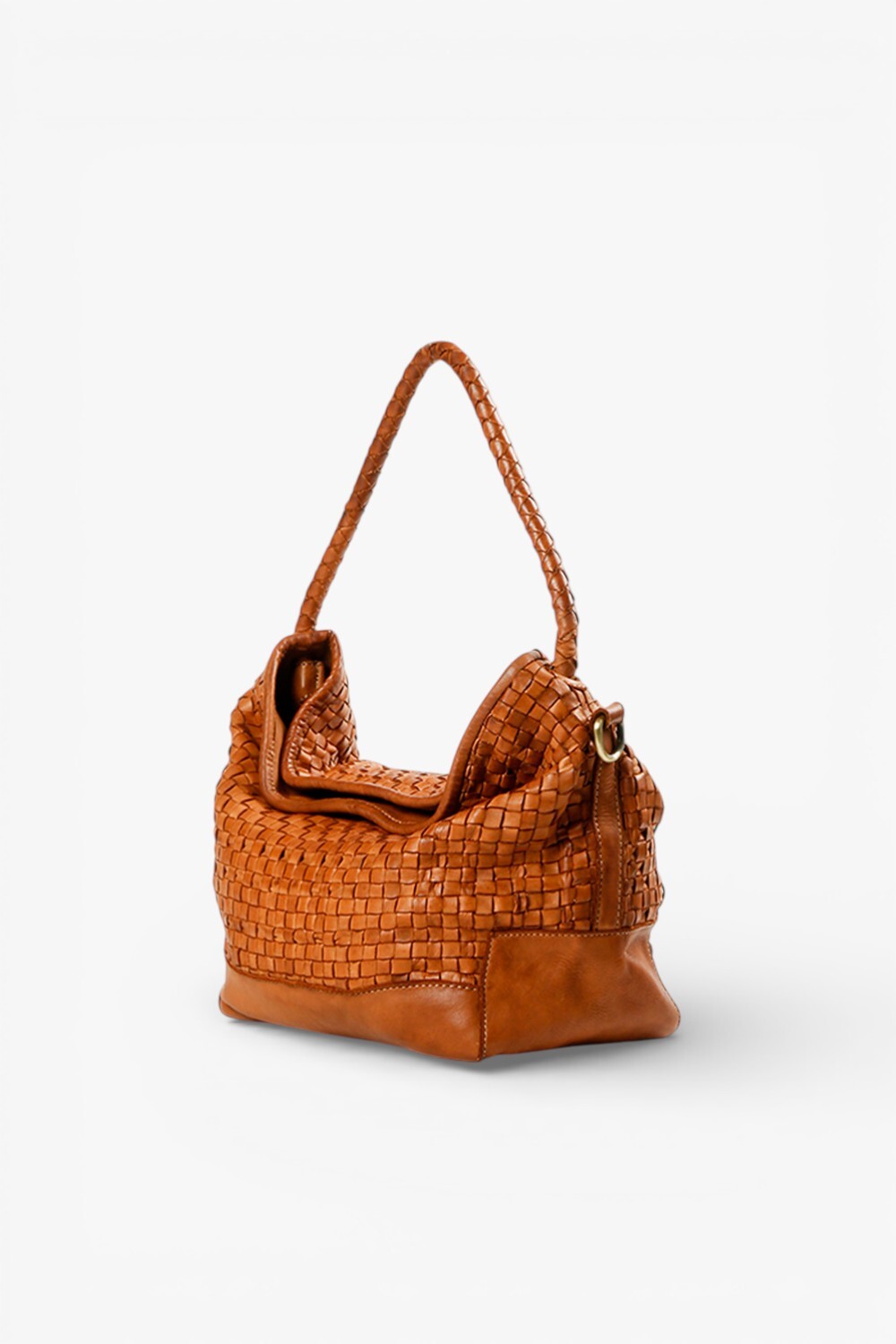 Mira 捲捲背帶編織水桶包 棕色