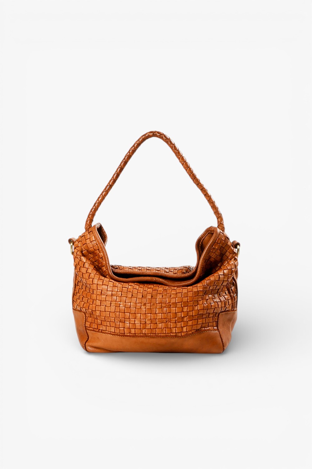 Mira 捲捲背帶編織水桶包 棕色