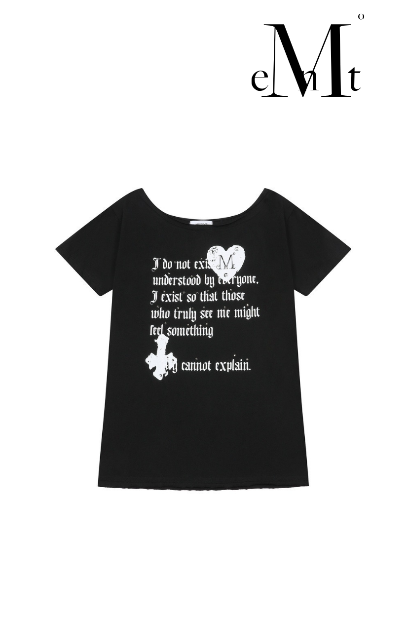【 4/19收單 】MUCENT 暗黑愛心十字架 燙鑽單肩T恤 韓國
