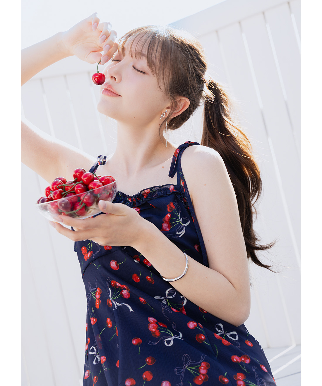 [預購] LILLIAN CARAT 櫻桃印花細肩帶洋裝