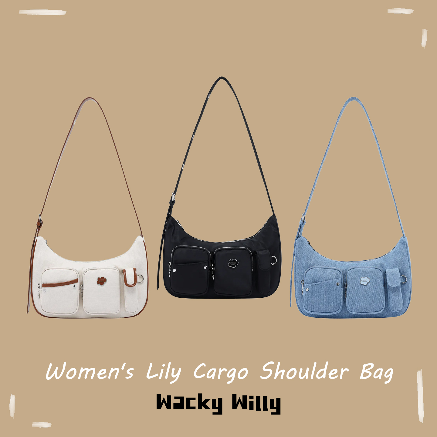 【OWN】Wacky Willy 肩背包 側背 手提 女生 多格 小黃人 花花 小包 春夏新品 黑色 米白 牛仔