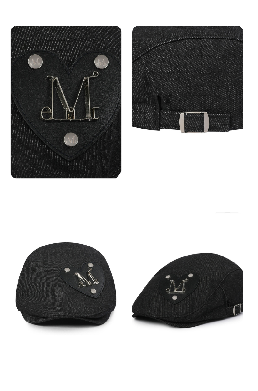 【 4/19收單 】MUCENT  愛心金屬徽章丹寧貝雷帽 韓國