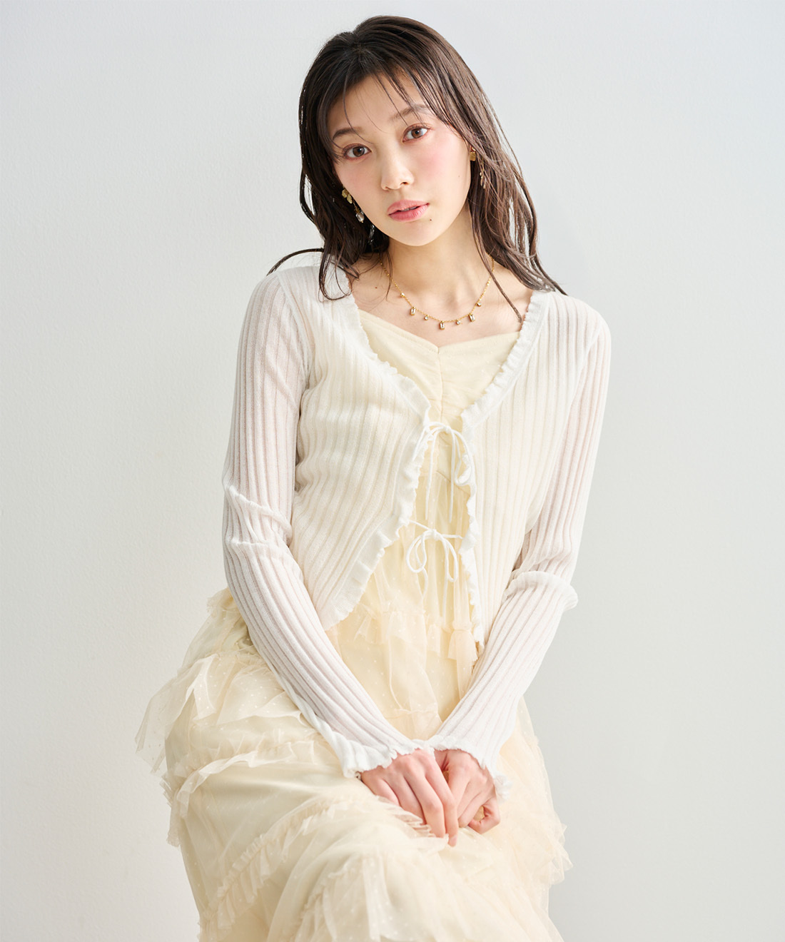 [預購] LILLIAN CARAT 前綁帶透膚針織開襟衫