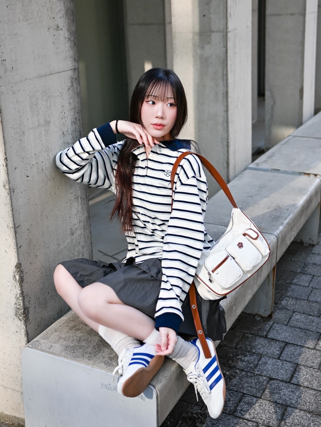 【OWN】Wacky Willy 長袖 薄款 條紋 POLO 春夏新品 鈕扣 花花 單一尺寸 Oversize 上衣 薄長袖