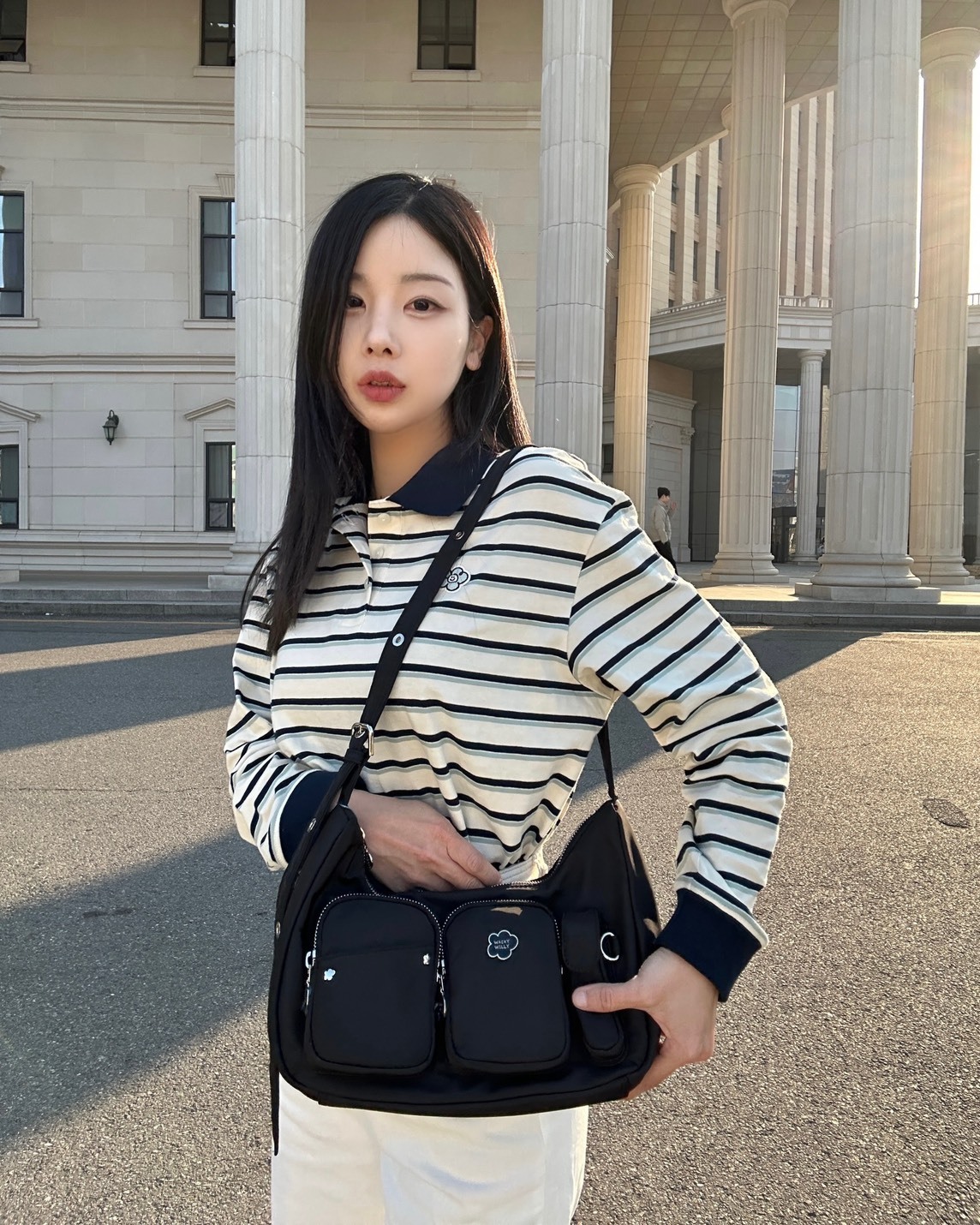 【OWN】Wacky Willy 長袖 薄款 條紋 POLO 春夏新品 鈕扣 花花 單一尺寸 Oversize 上衣 薄長袖