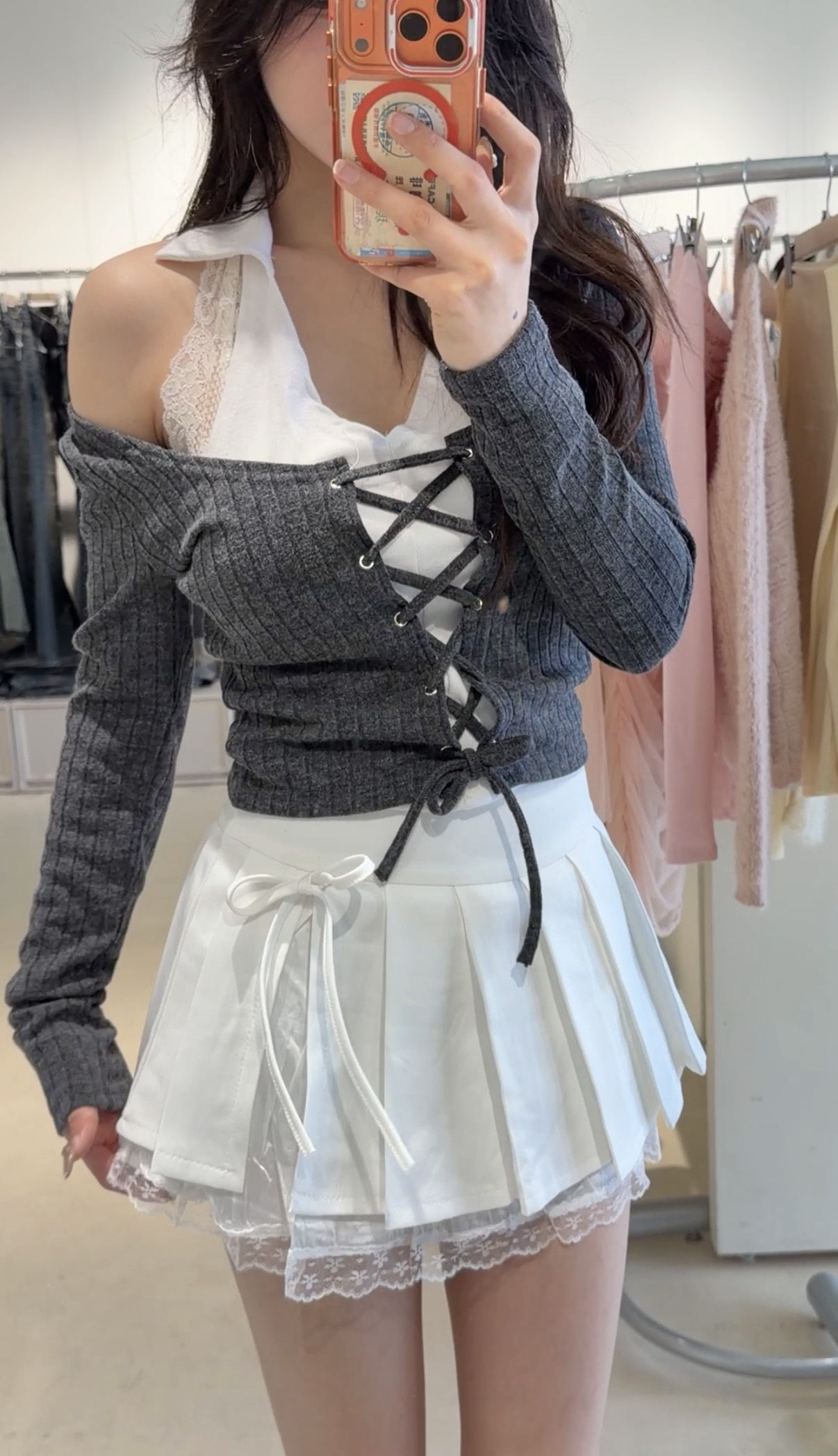 🇰🇷Korea歐膩的氣質出眾上衣 綁帶掛脖假兩件