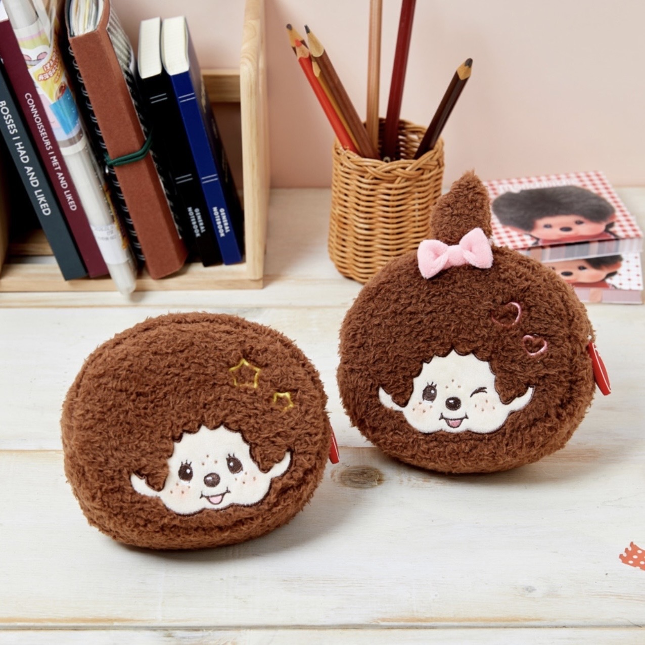 MONCHHICHI 蒙奇奇 圓形 毛絨收納小包 大頭 兩款