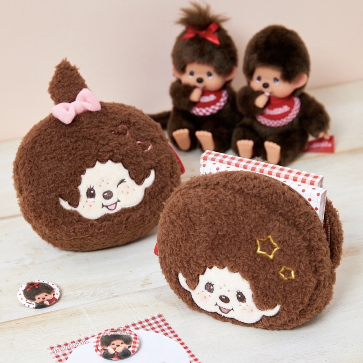 MONCHHICHI 蒙奇奇 圓形 毛絨收納小包 大頭 兩款