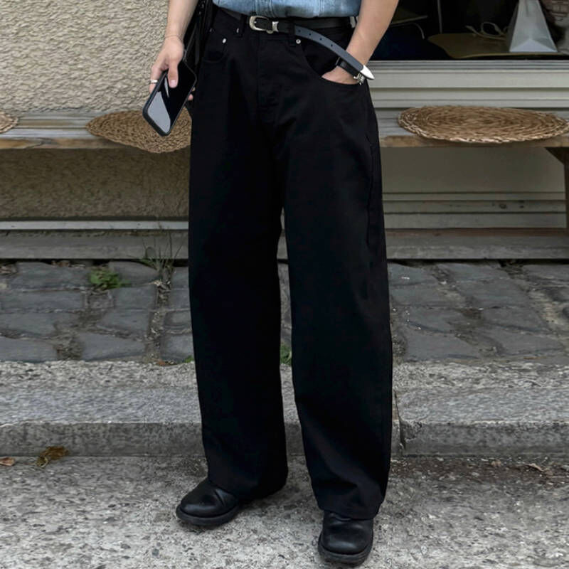 穿著個腿好長，韓版直筒寬鬆透氣闊腿褲