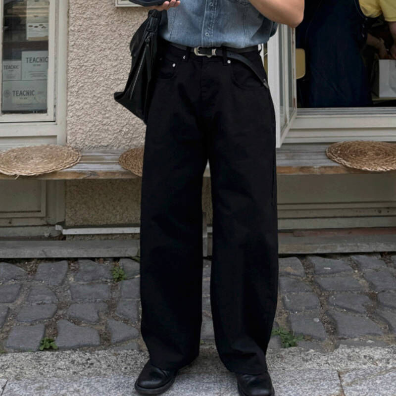 穿著個腿好長，韓版直筒寬鬆透氣闊腿褲