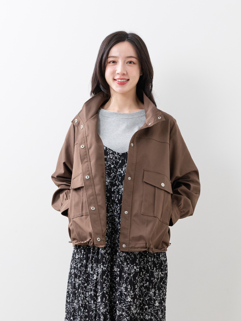 口袋夾克外套碎花細褶洋裝側抓皺上衣組合