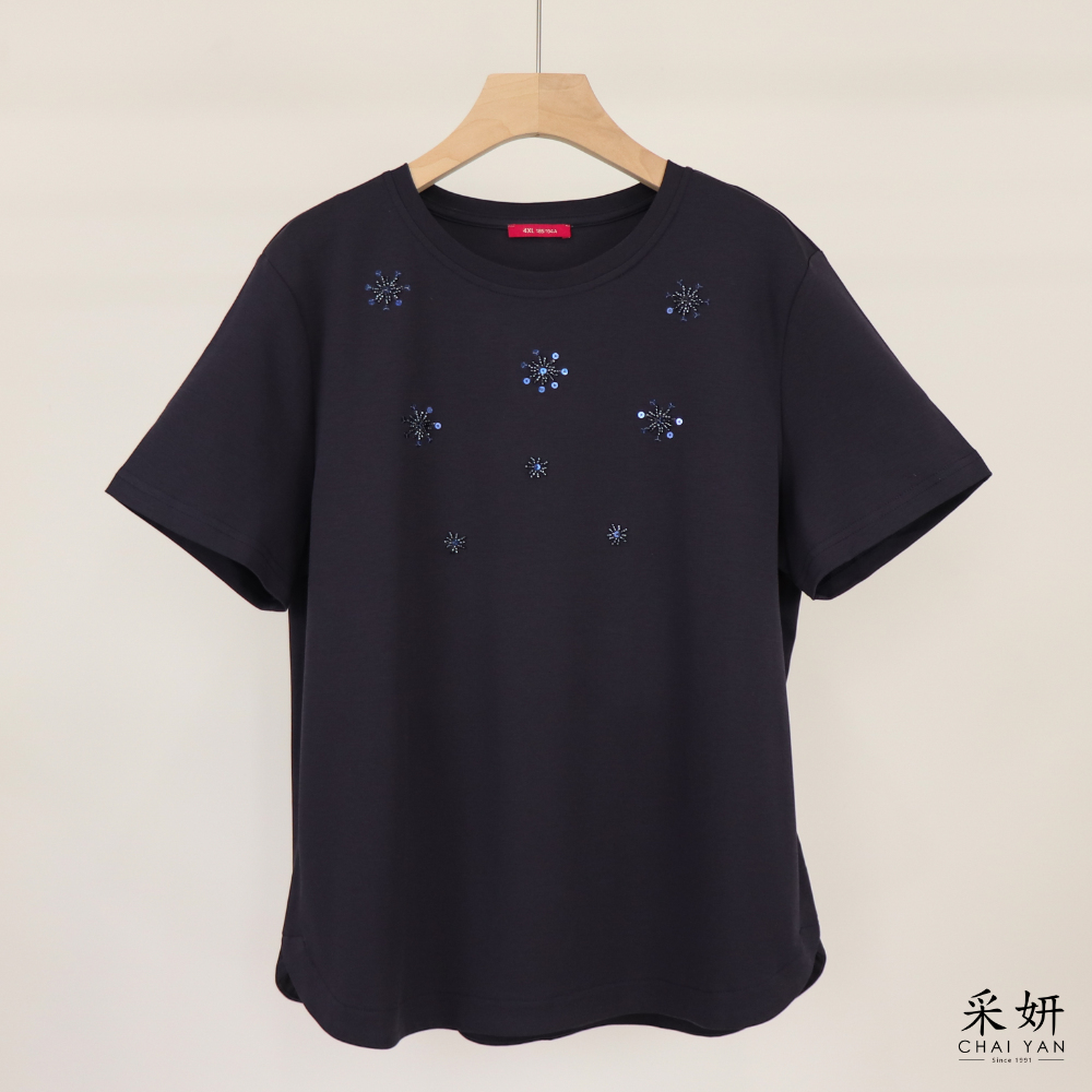 串珠雪花滑棉短袖上衣