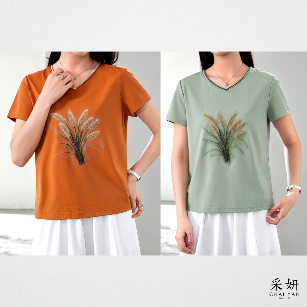 稻穗跳色滑棉短袖上衣