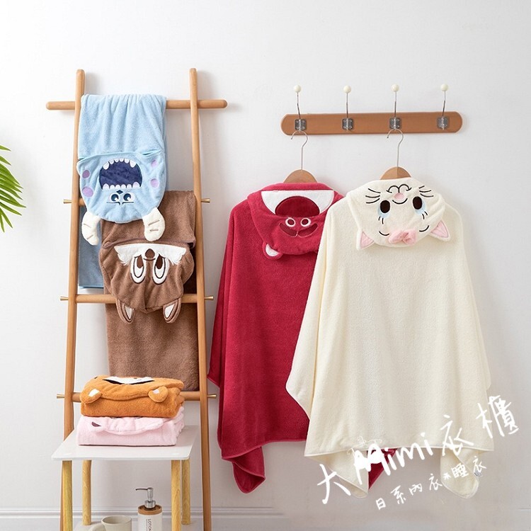 珊瑚絨卡通浴巾斗篷