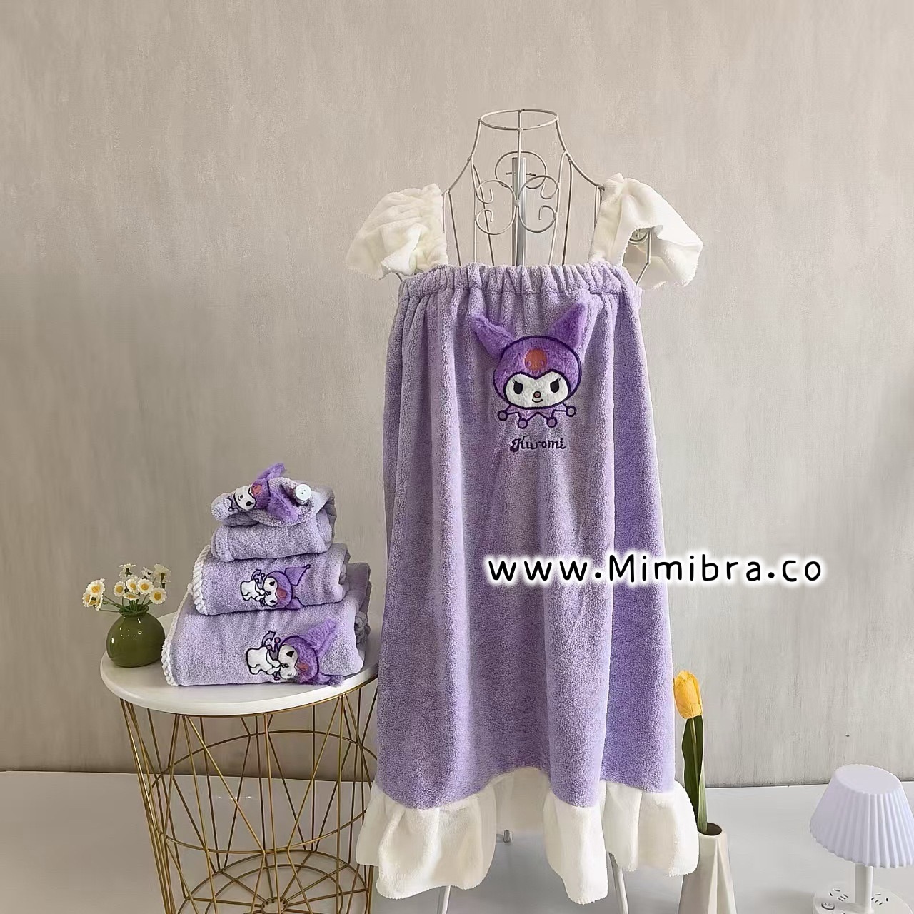 珊瑚絨卡通吊帶浴巾