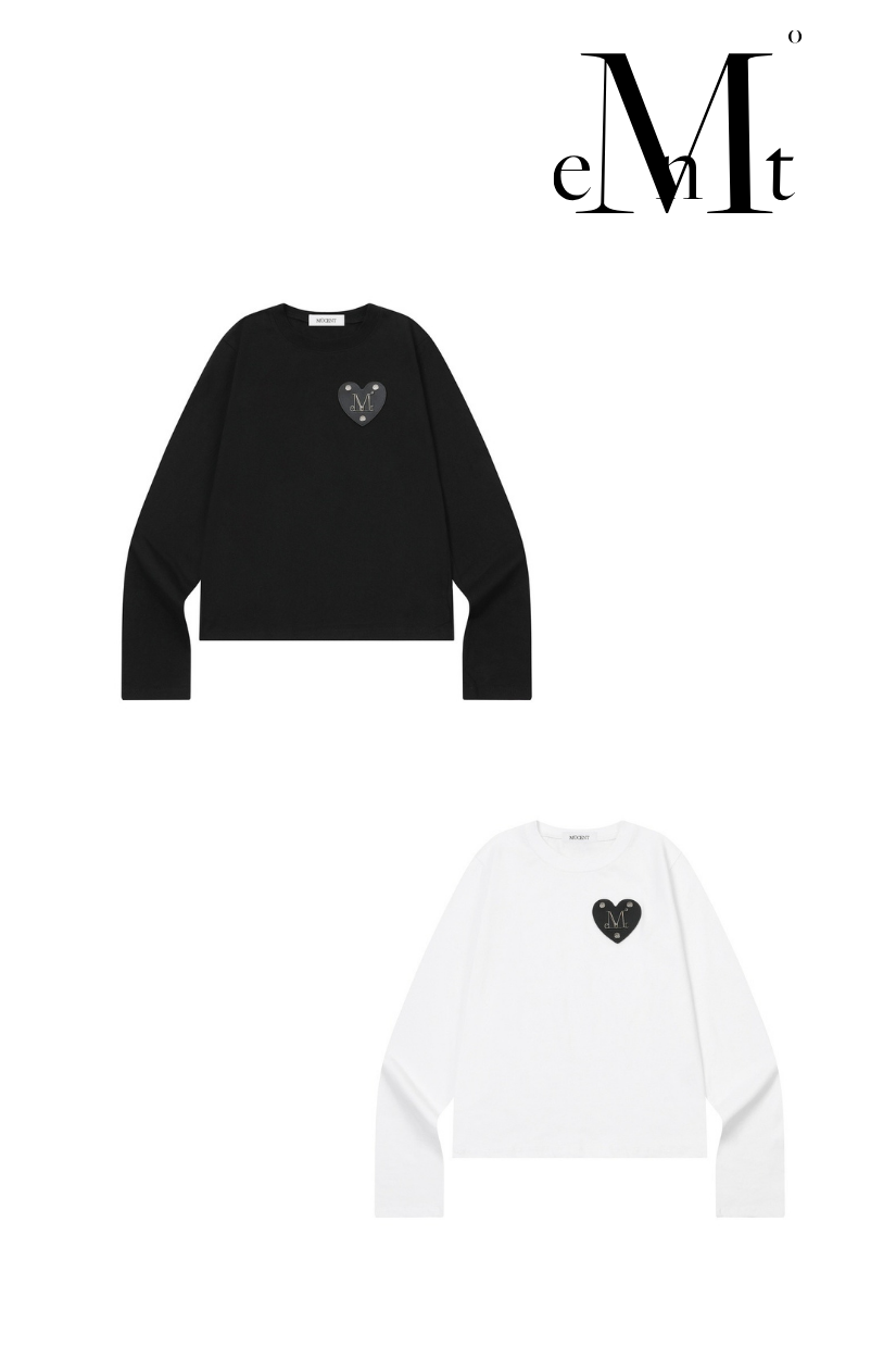 【 4/19收單 】MUCENT 金屬愛心別針純棉長袖上衣 韓國